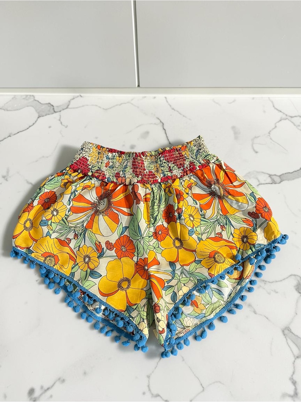 Natural Life Floral Pom Pom Shorts NWT Smocked Waist Boho Festival Size Small